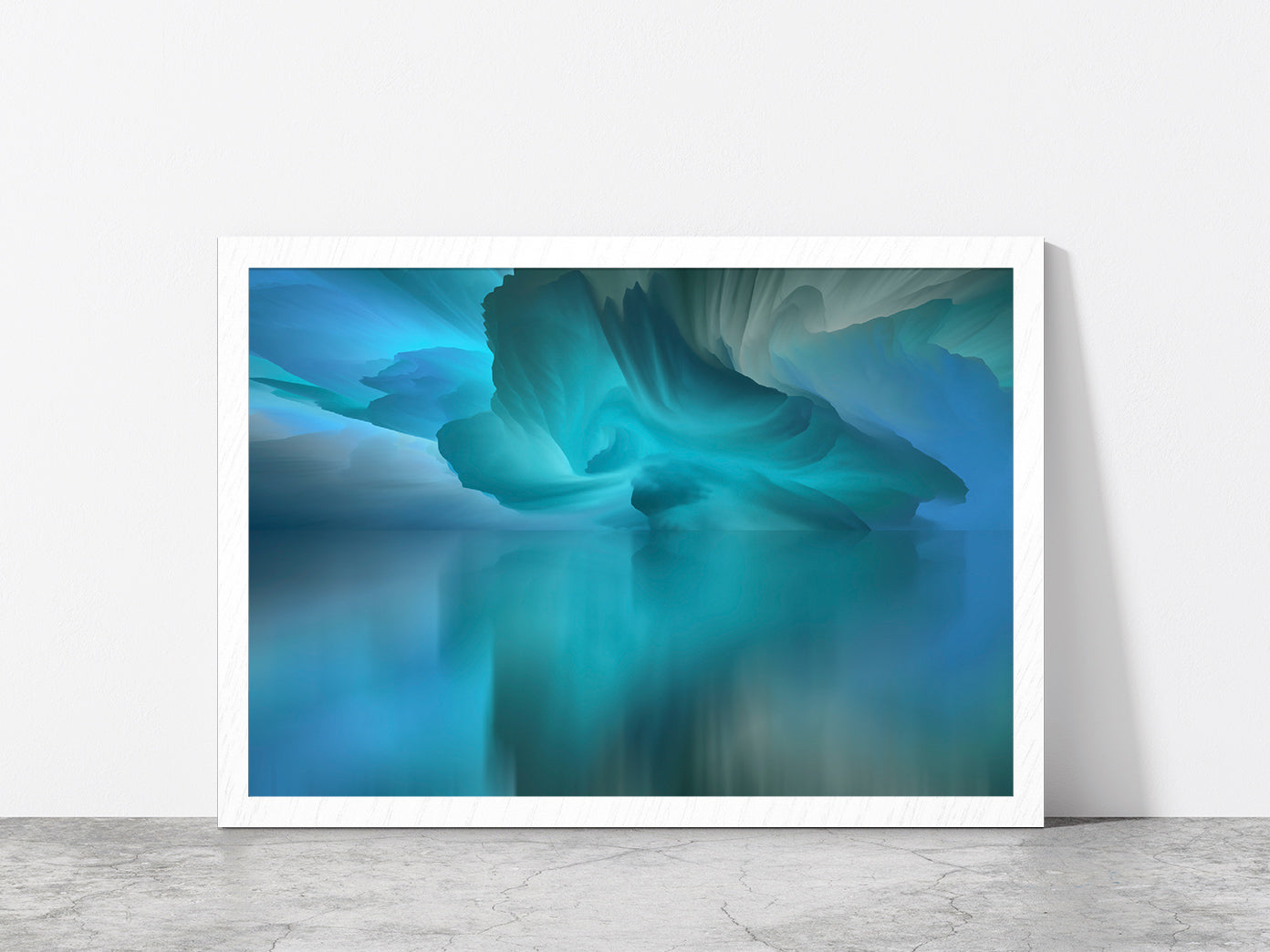 Surreal Lake & Reflections Abstract Glass Framed Wall Art, Ready to Hang Quality Print Without White Border White