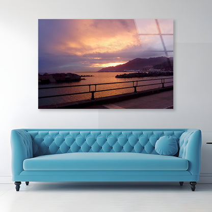 Sky With Sunset Behind Mountain Acrylic Glass Print Tempered Glass Wall Art 100% Made in Australia Ready to Hang - Bella Home Decor