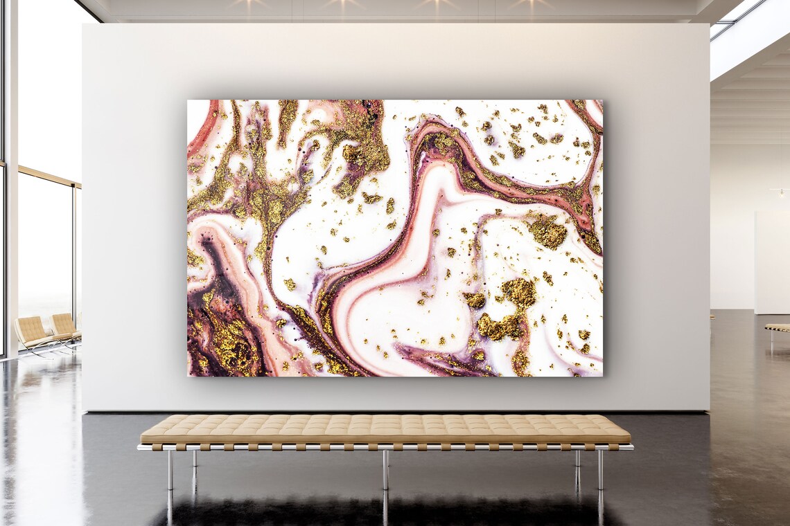 Pink & Gold Abstract UV Direct Aluminum Print Australian Made Quality