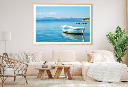 Small White Fishing Boat Floating Alone Home Decor Premium Quality Poster Print Choose Your Sizes - Bella Home Decor