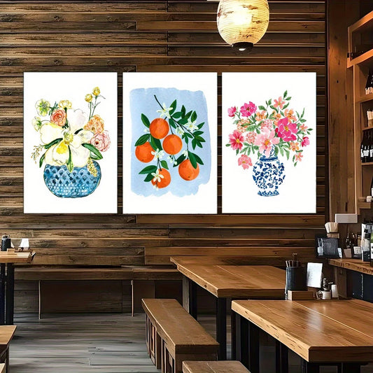 3pcs Featuring Beautiful Floral And Fruit Designs Metal Print Ready to Hang Art
