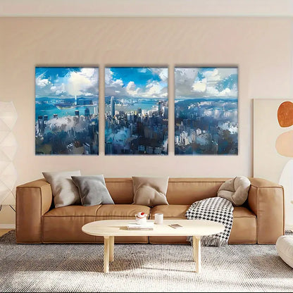 3pcs Hong Kong Skyline Metal Print Ready to Hang Art