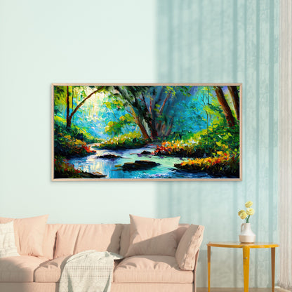 Forest River Green Autumn Decor Wall Art Canvas Office Home Room Framed 120x60cm
