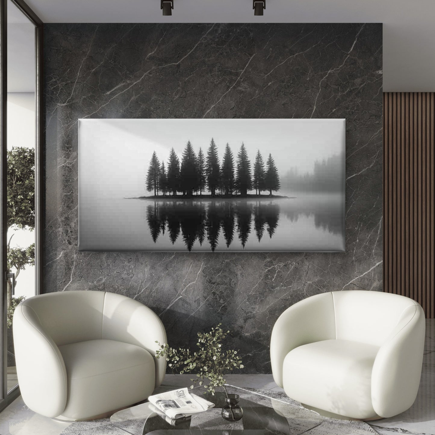 Misty Forest Reflections Wall Art Canvas Office Home Room Framed 120x60cm - Bella Home Decor