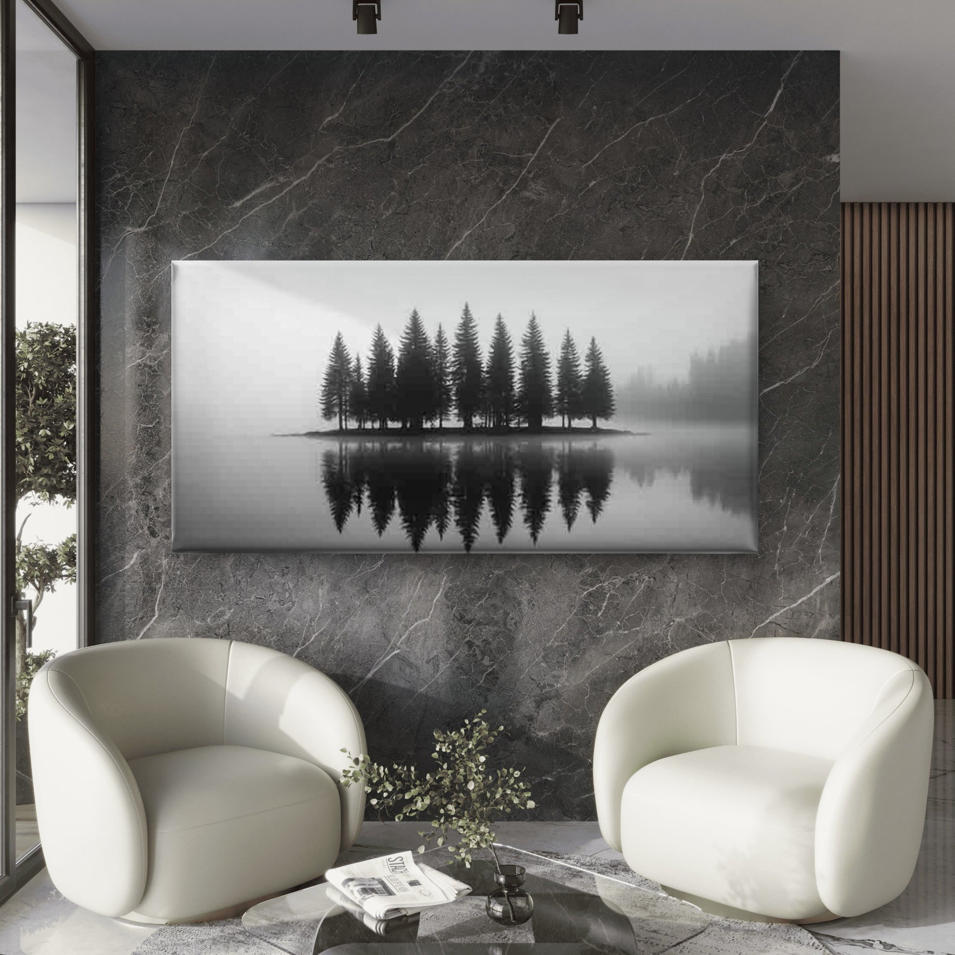 Misty Forest Reflections Wall Art Canvas Office Home Room Framed 120x60cm - Bella Home Decor