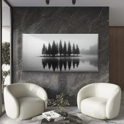 Misty Forest Reflections Wall Art Canvas Office Home Room Framed 120x60cm - Bella Home Decor