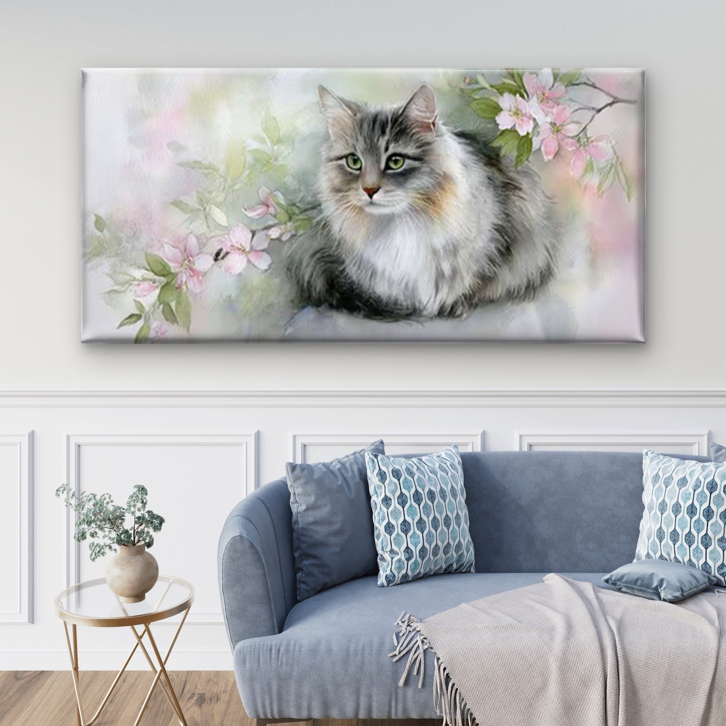 Pastel Spring Flowers & Animal Portrait Wall Art Canvas Office Home Room Framed 120x60cm