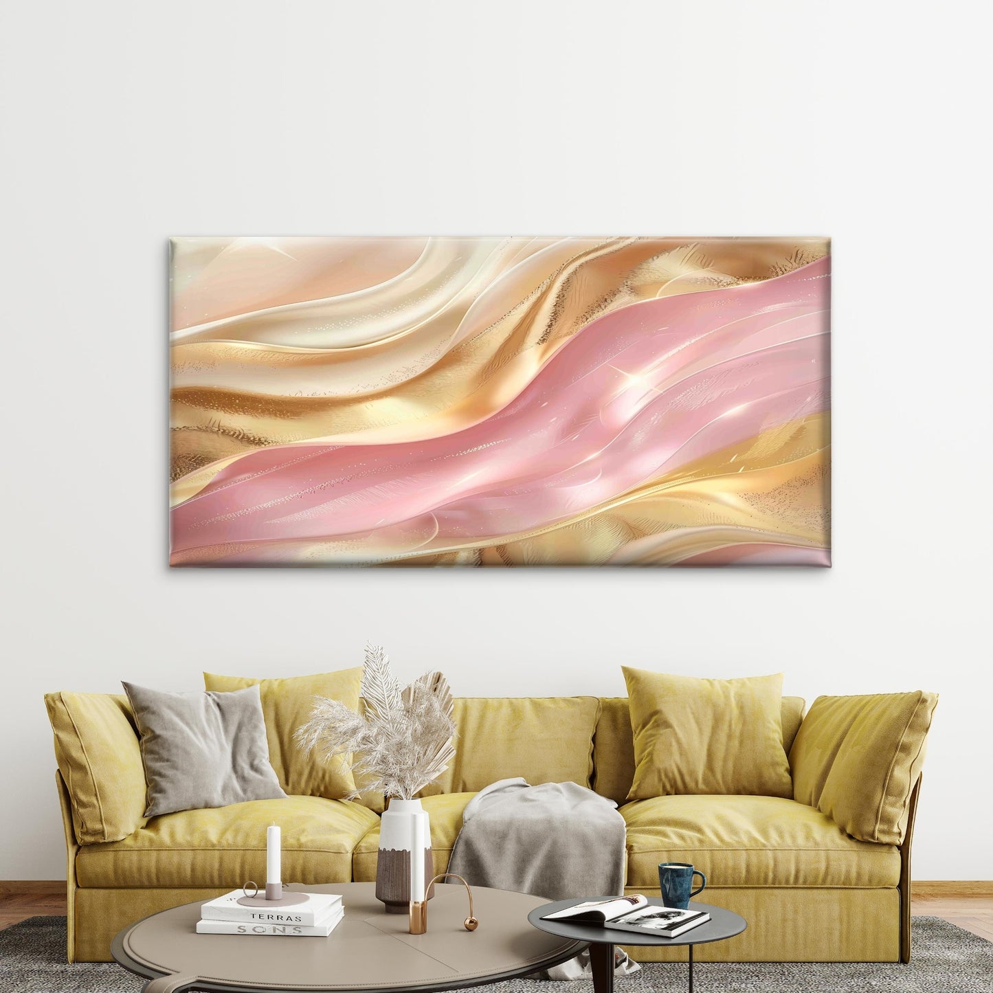 Rose Fluidic Chiffon Aureate Wall Art Canvas Office Home Room Framed 120x60cm