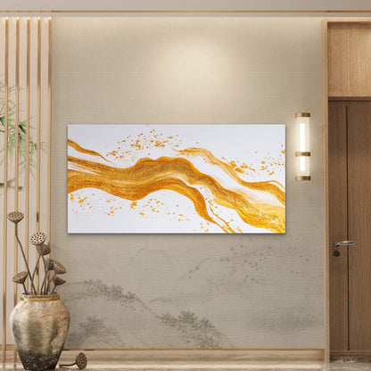 Golden River Abstract Flow Wall Art Canvas Office Home Room Framed 120x60cm