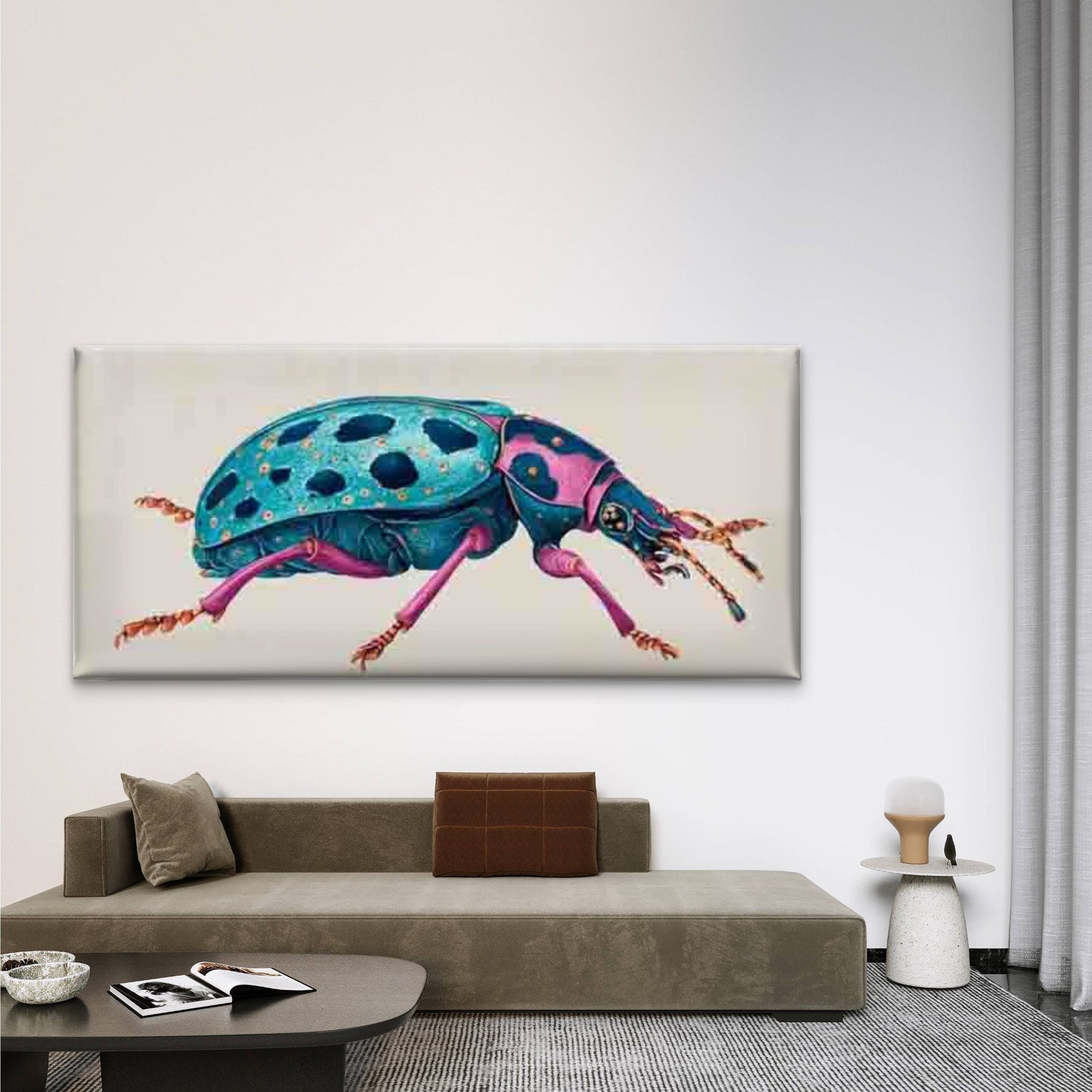 Bug with Vibrant Beetle Insect Wall Art Canvas Office Home Room Framed 120x60cm