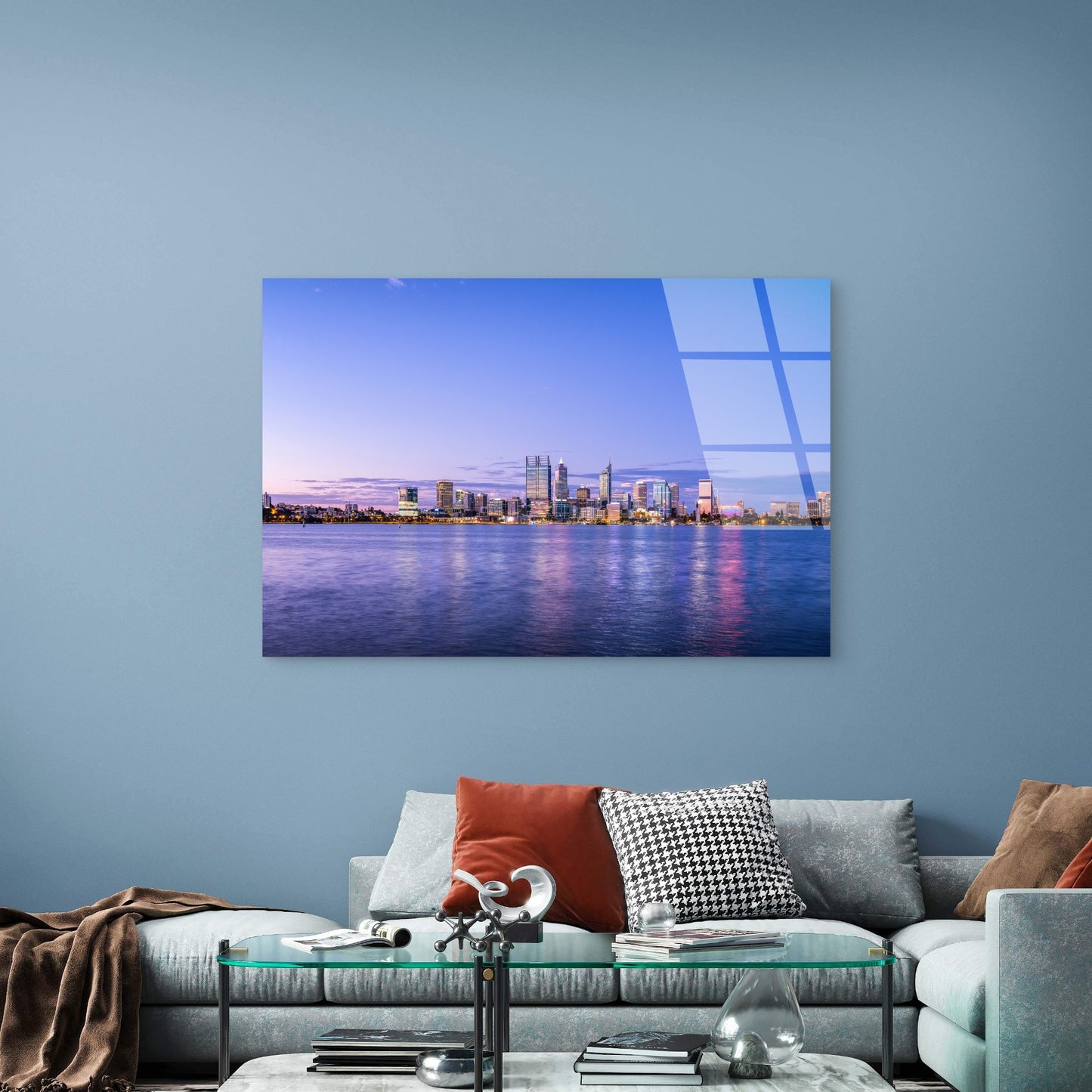 Night Perth City Skyline Twilight River  Acrylic Glass Printing Wall Art Australian Made Quality