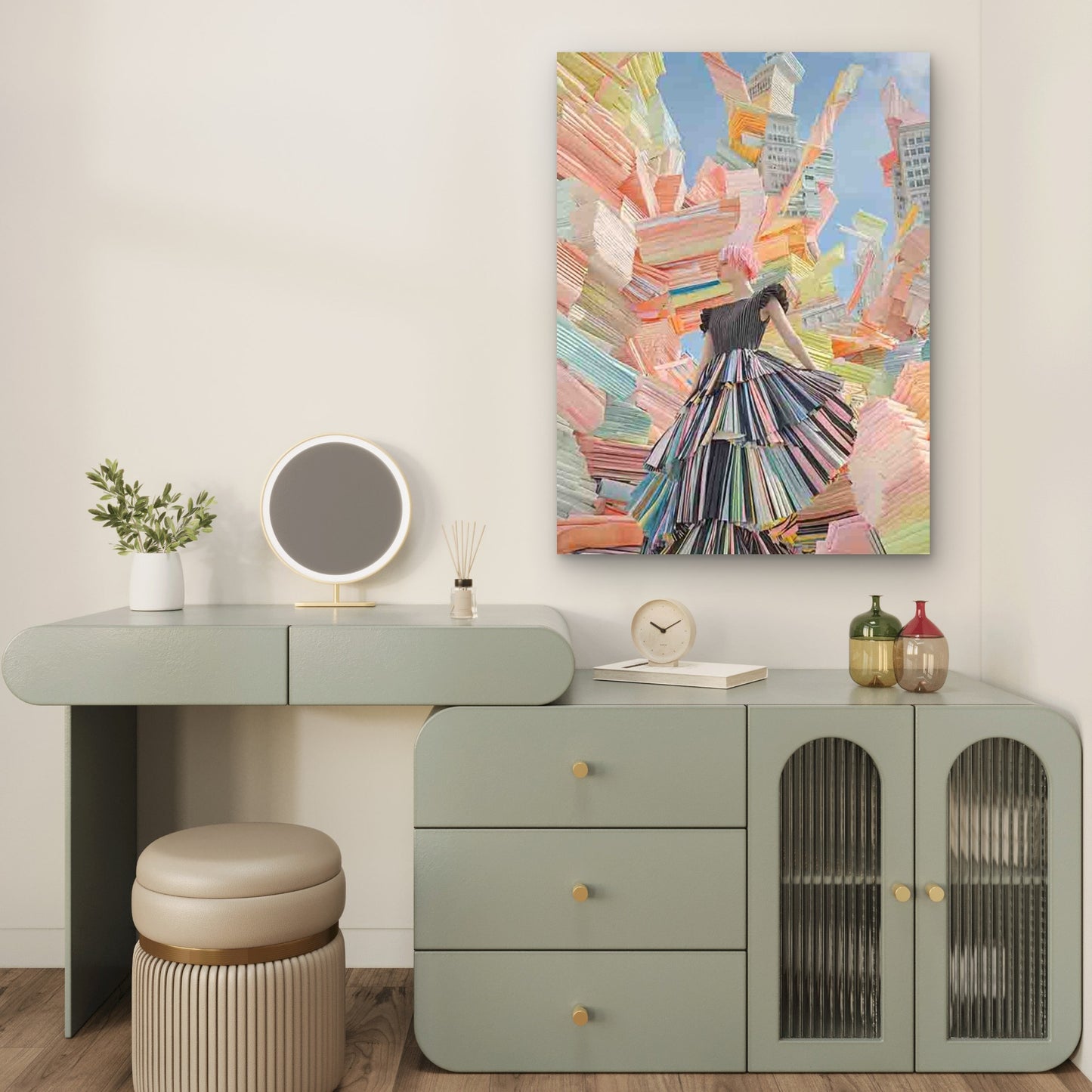 Elegant 'Sexy Model' on Colorful Abstract City 40x60cm Metal Print Ready to Hang - Bella Home Decor