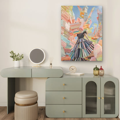 Elegant 'Sexy Model' on Colorful Abstract City 40x60cm Metal Print Ready to Hang - Bella Home Decor