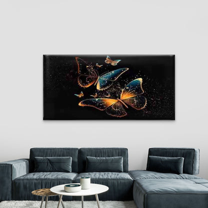 Blue and Orange Butterfly Wall Art Canvas Office Home Room Framed 120x60cm