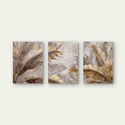 3pcs Abstract Gold Beige Banana Leaves Wall Art Set Canvas Framed 50x70cm - High Quality Print 100% Australian Made Wall Canvas Ready to Hang - Bella Home Decor