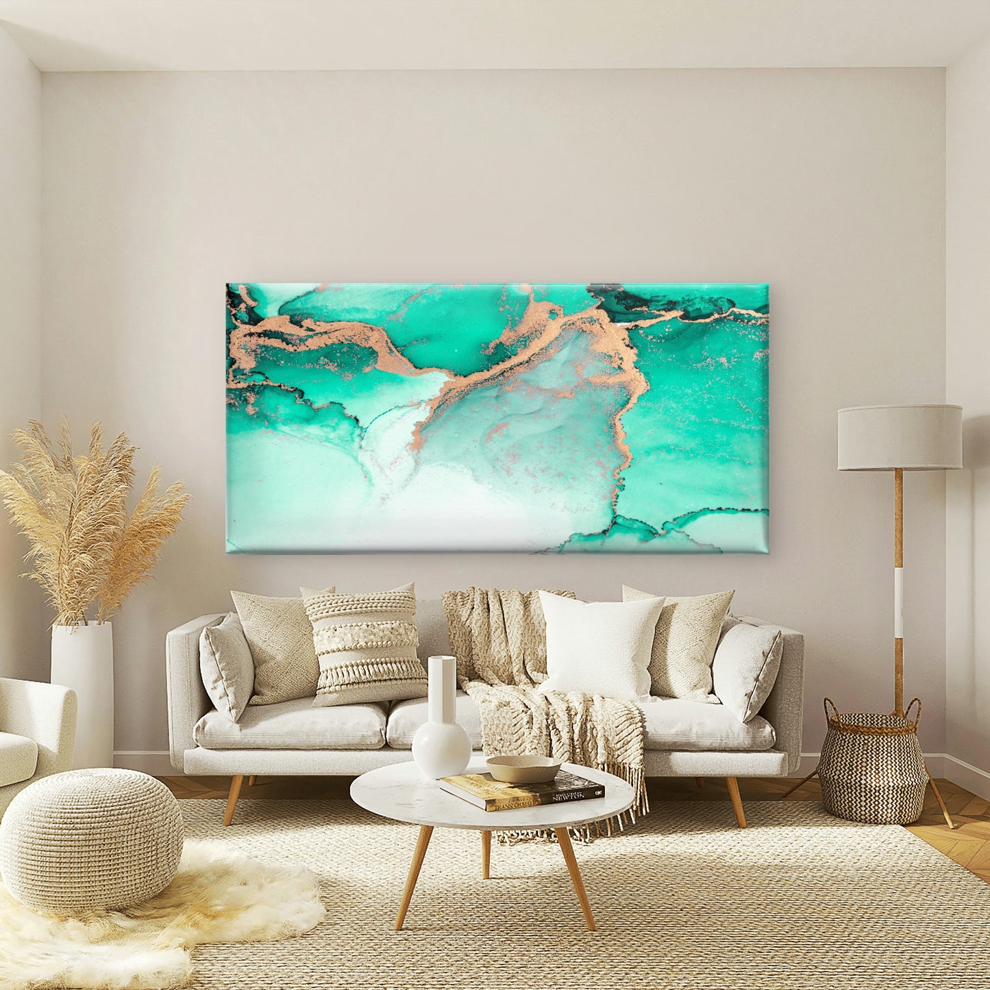 Emerald and Gold Marble Wall Art Canvas Office Home Room Framed 120x60cm - Bella Home Decor