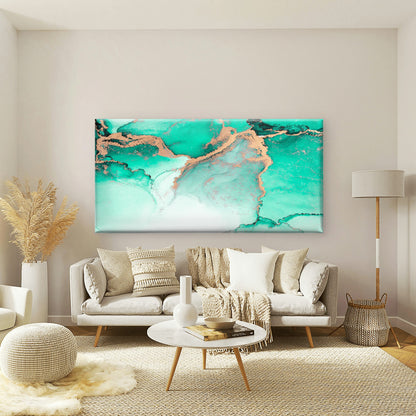Emerald and Gold Marble Wall Art Canvas Office Home Room Framed 120x60cm - Bella Home Decor