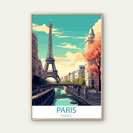 Paris France Eiffel Tower River Seine Retro Vintage Travel Print Wall Art