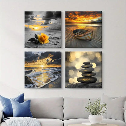 4pcs Beach Scenes  Wall Art Canvas Framed