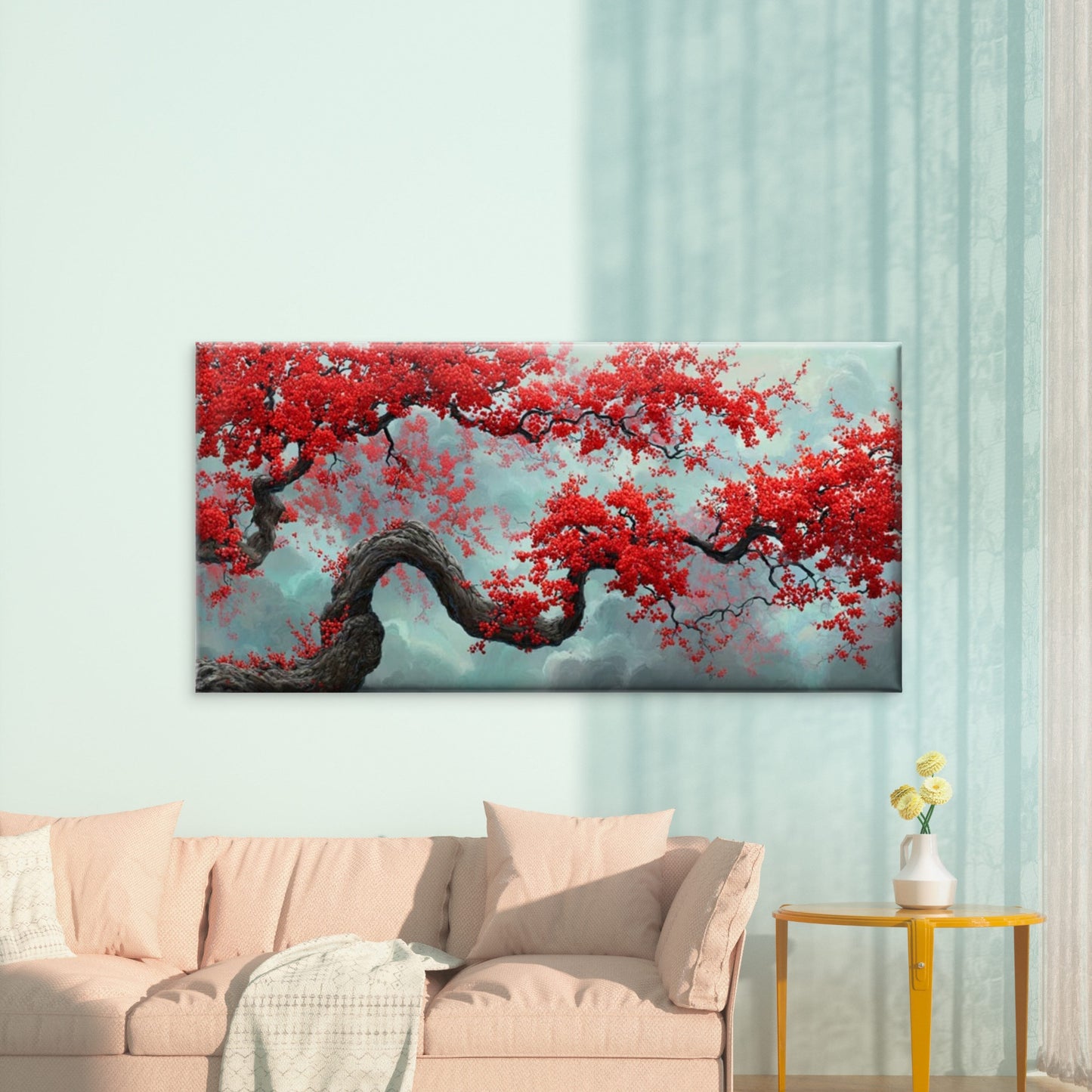 Chinese Red Cherry Blossom Wall Art Canvas Office Home Room Framed 120x60cm