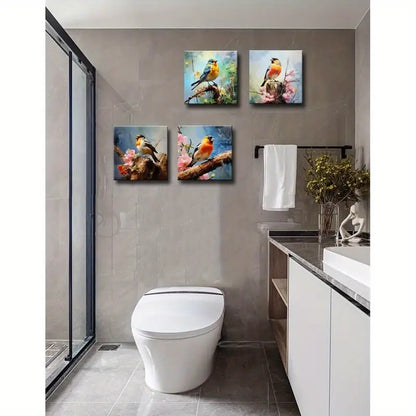 4pcs  Vibrant Nature  Bird Decor  Wall Art Canvas Framed