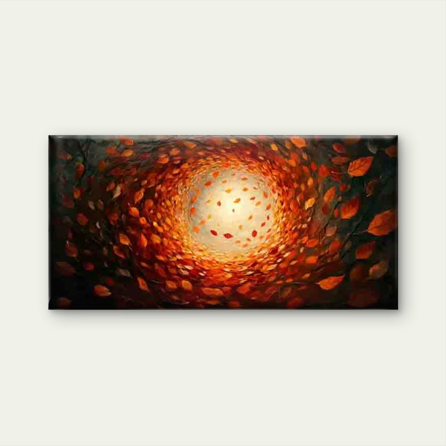 Autumn Leaves in a Spiral Wall Art Canvas Office Home Room Framed 120x60cm - Bella Home Decor