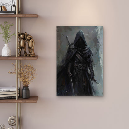 Hooded Warrior with Sword 60x90cm Metal Print Ready to Hang