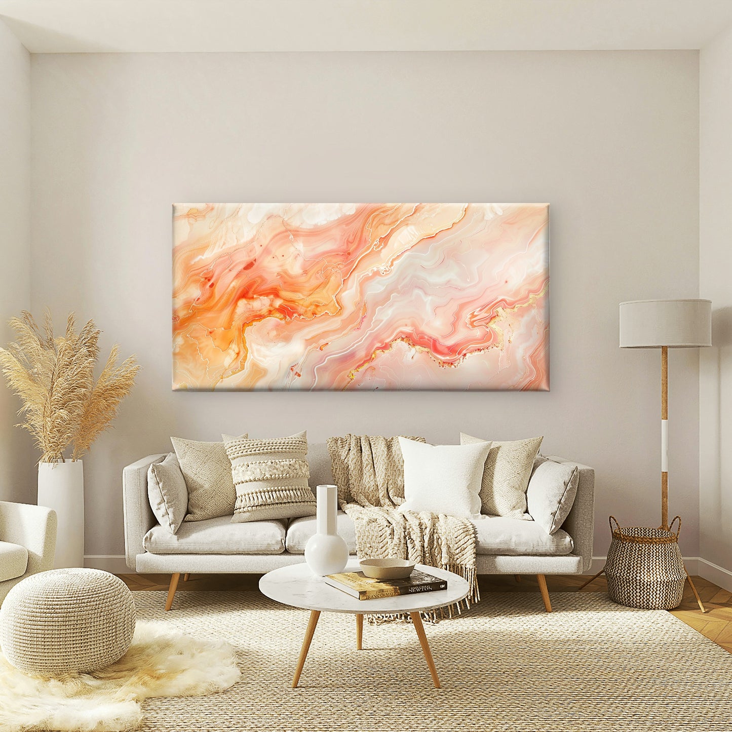 Peach Marble Fluid Abstract Wall Art Canvas Office Home Room Framed 120x60cm