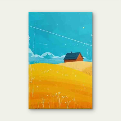 Vintage Barnyard In Yellow Field Metal Print Ready to Hang