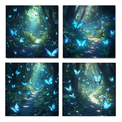 4pcs Butterfly Forest Road Glitter Wall Art Canvas Framed