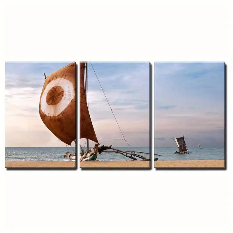 3pcs Coastal Fishing Boat Metal Print Ready to Hang Art - Bella Home Decor