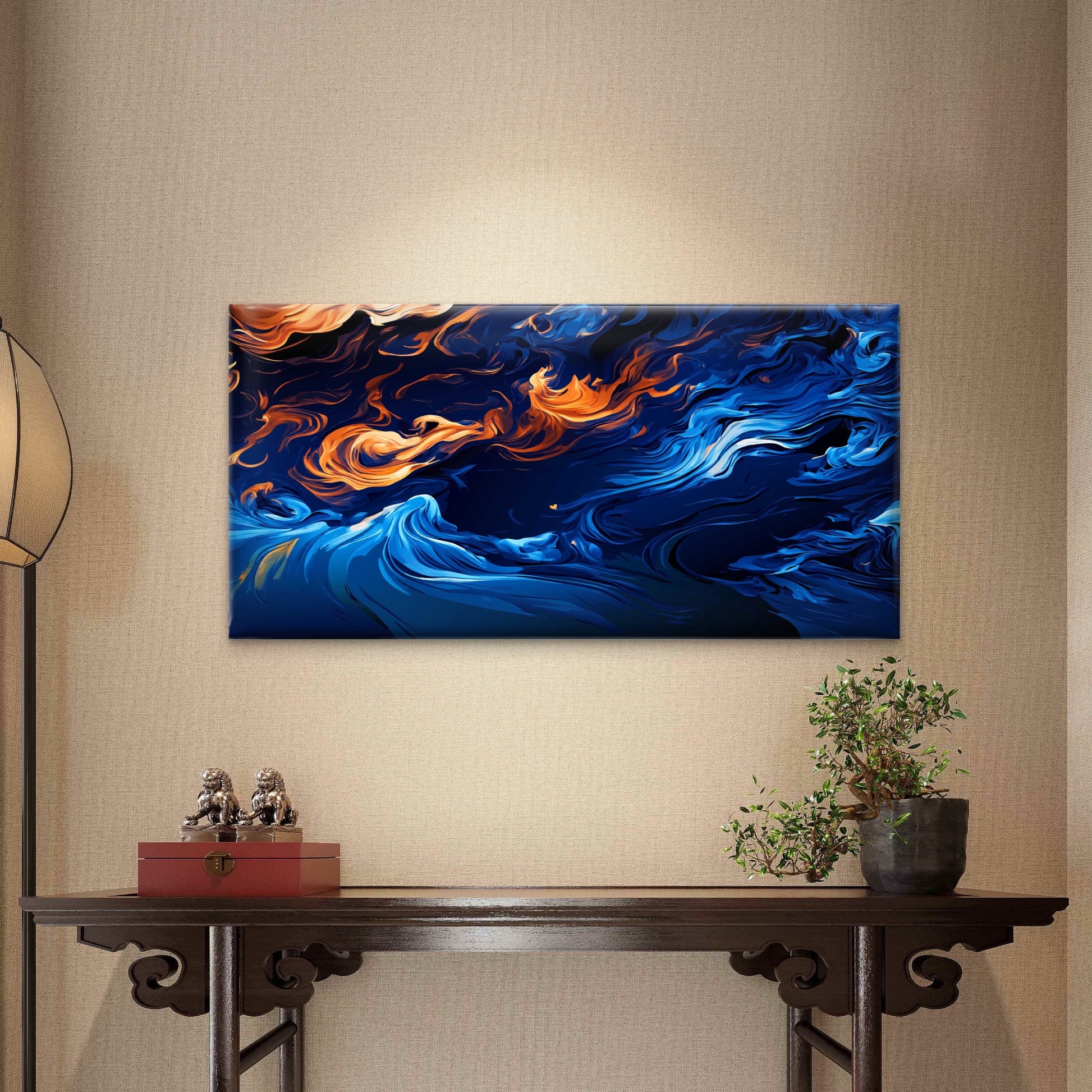 Fire Meets Blue Ocean Wall Art Canvas Office Home Room Framed 120x60cm - Bella Home Decor
