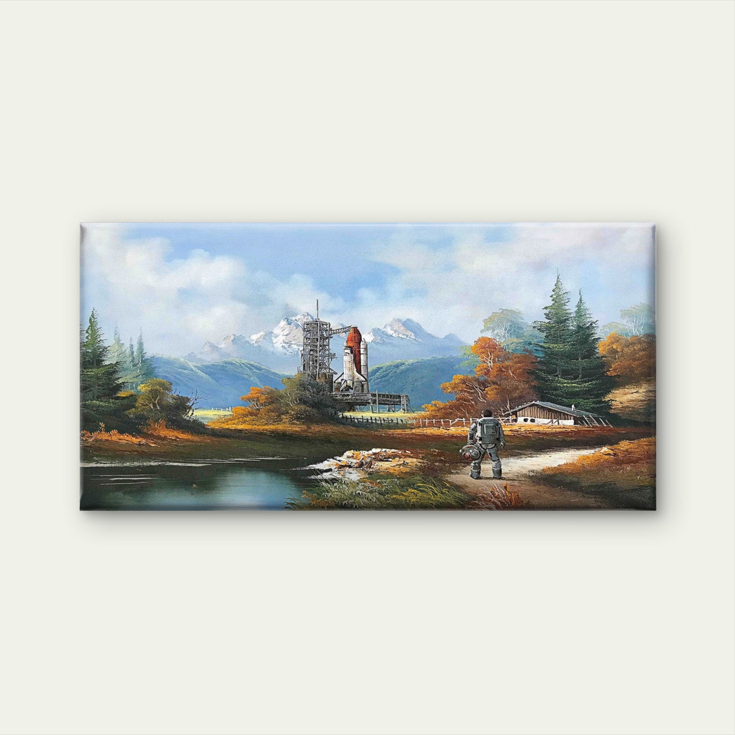 Vintage Mountain Cabin Space Wall Art Canvas Office Home Room Framed 120x60cm