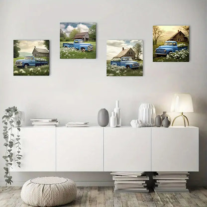 4pcs Blue Truck Themed Elegant Wall Art Canvas Framed