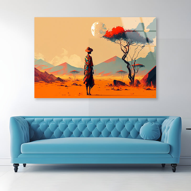 Man Walking in African Desert Acrylic Glass Print Tempered Glass Wall Art 100% Made in Australia Ready to Hang - Bella Home Decor