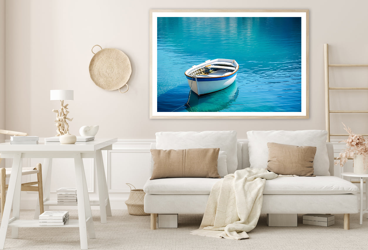 Small White Fishing Boat Floating Alone Home Decor Premium Quality Poster Print Choose Your Sizes - Bella Home Decor