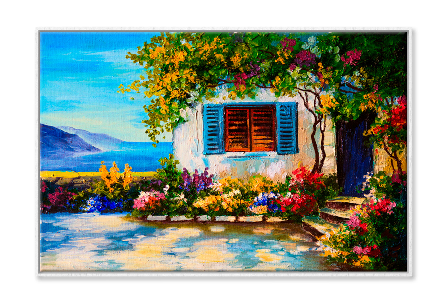 Beautiful Houses Near The Sea Art Work Oil Painting Limited Edition High Quality Print Canvas Box Framed White