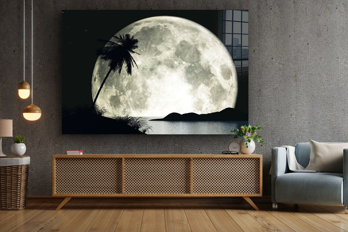 Moon Palm Tree Digital UV Direct Aluminum Print Australian Made Quality