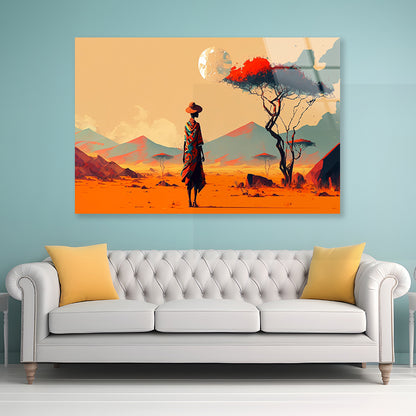 Man Walking in African Desert Acrylic Glass Print Tempered Glass Wall Art 100% Made in Australia Ready to Hang - Bella Home Decor