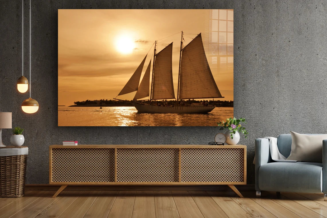 Sunset & Sailing Boat UV Direct Aluminum Print Australian Made Quality