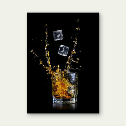 Ice Splash Whiskey Glass Shot 60x90cm Metal Print Ready to Hang - Bella Home Decor