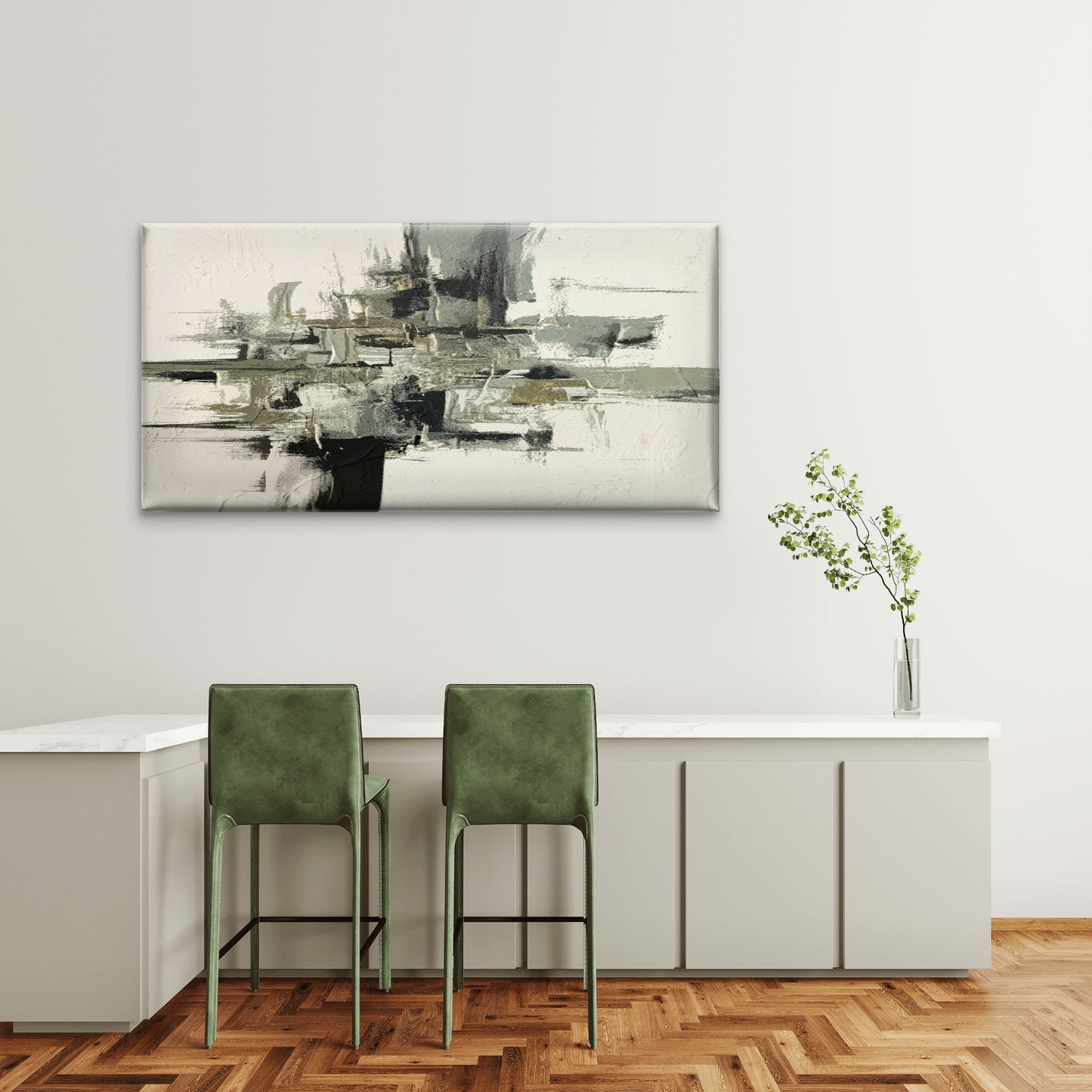 Grey Abstract Oil Painting Wall Art Canvas Office Home Room Framed 120x60cm - Bella Home Decor