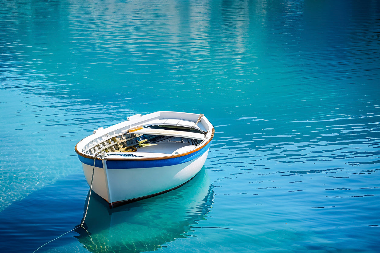 Small White Fishing Boat Floating Alone Home Decor Premium Quality Poster Print Choose Your Sizes - Bella Home Decor