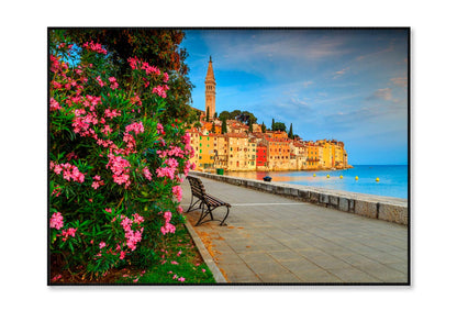 Old Town of Rovinj with Beautiful Pink Oleander Flowers Home Decor Premium Quality Poster Print Choose Your Sizes