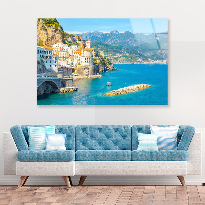 Small Rocky Island in Blue Ocean Acrylic Glass Print Tempered Glass Wall Art 100% Made in Australia Ready to Hang - Bella Home Decor