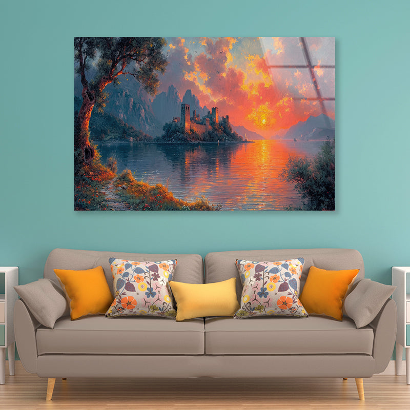 Fortress on an Island with Sky Acrylic Glass Print Tempered Glass Wall Art 100% Made in Australia Ready to Hang - Bella Home Decor