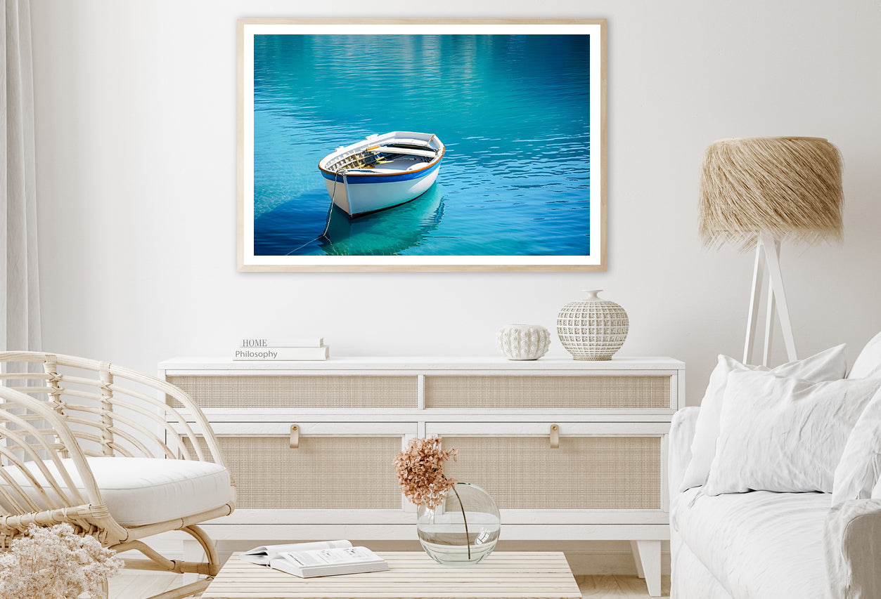 Small White Fishing Boat Floating Alone Home Decor Premium Quality Poster Print Choose Your Sizes - Bella Home Decor
