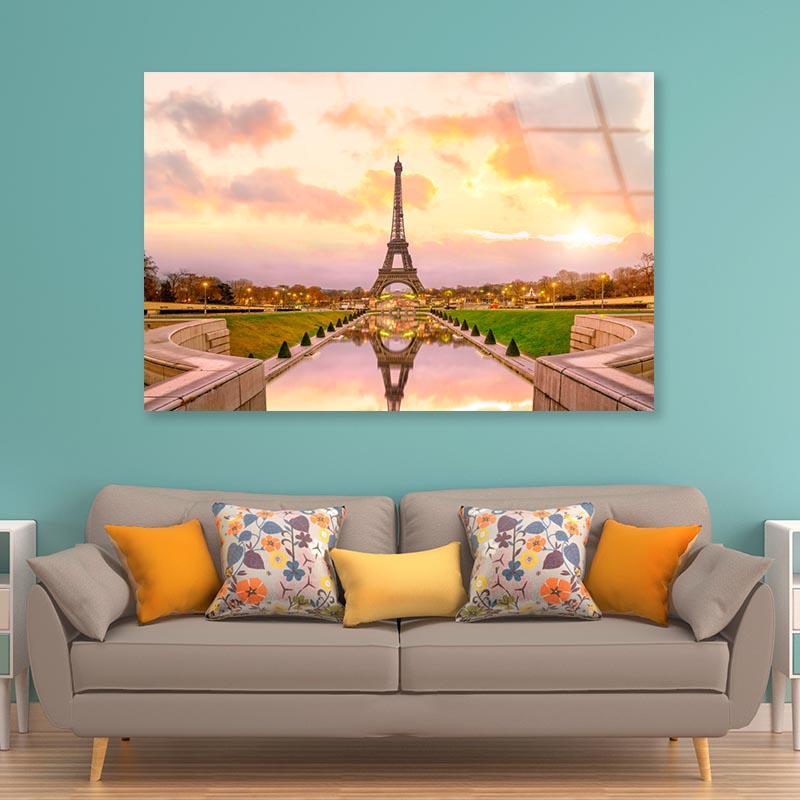 View Of the Eiffel Tower from The Reflecting Pool Acrylic Glass Print Tempered Glass Wall Art 100% Made in Australia Ready to Hang - Bella Home Decor