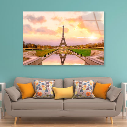 View Of the Eiffel Tower from The Reflecting Pool Acrylic Glass Print Tempered Glass Wall Art 100% Made in Australia Ready to Hang - Bella Home Decor