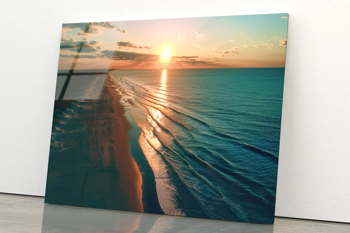 Beach at Sunset, Sky Acrylic Glass Print Tempered Glass Wall Art 100% Made in Australia Ready to Hang - Bella Home Decor